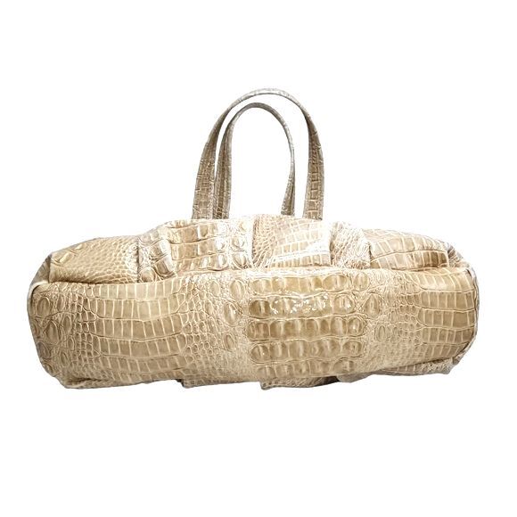 Vintage Jessica Simpson Beige Faux Crocodile Shoulder Bag 15"X10"X4" - Picture 5 of 10